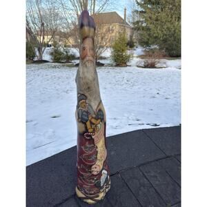 Hand Carved Folk Art Santa Signed Ellwanger 1995 Rustic Wooden Figure 27”